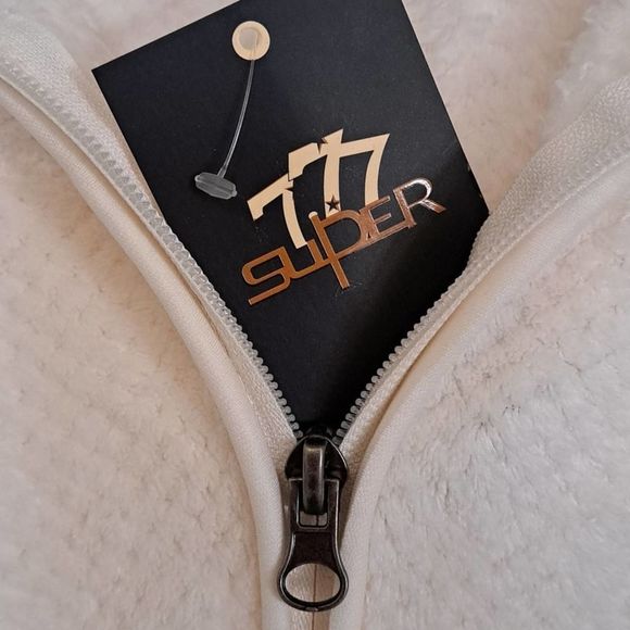 Fleece Hooded Full Zipper Jacket Medium Cream White - Picture 7 of 12